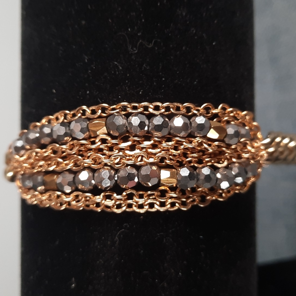 Toggle Bracelet Silver Beads Gold Chain Adjustable Length Fun Lightweight